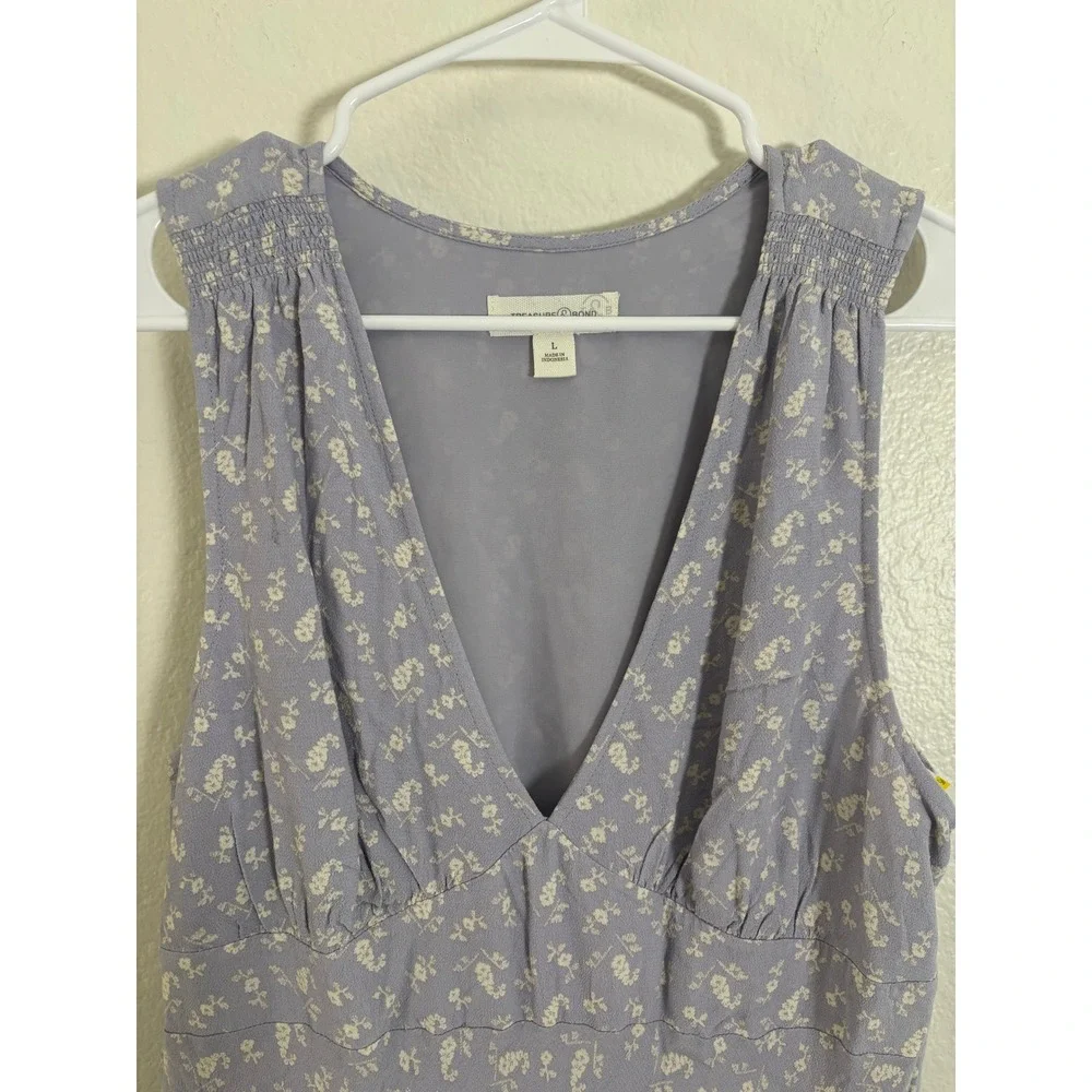 Treasure & Bond Womens Purple Floral Smocked Shoulder V-Neck Maxi Dress Large